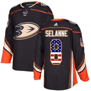 Kinder Anaheim Ducks Eishockey Trikot Teemu Selanne #8 Schwarz USA Flag Fashion